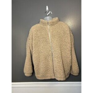 Nine West Jacket Womens Extra Large Beige Sherpa Fleece Full Zip Teddy Coat
